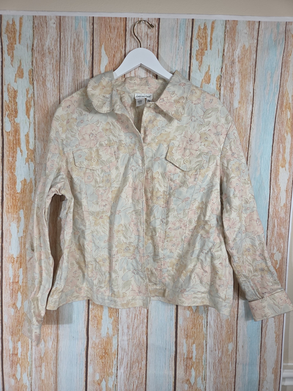 Coldwater Creek Pastel Floral Long-Sleeve Jacket. Linen/cotton Blend. Size 2x